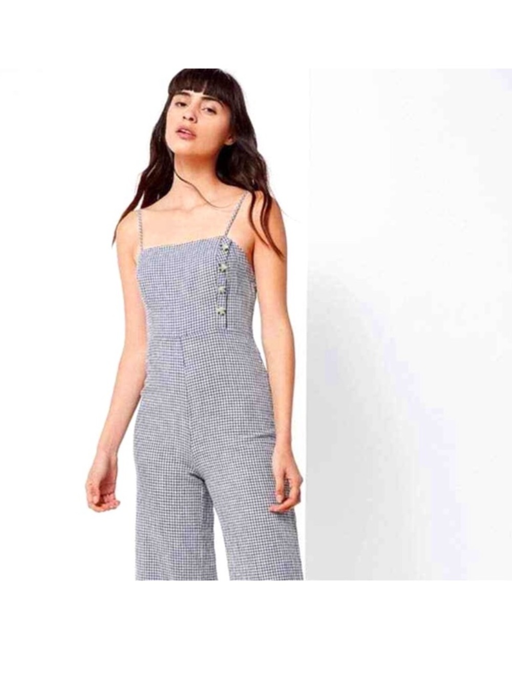 Urban Outfitters Gingham Linen Square Neck Cottagecore Wide-Leg Jumpsuit